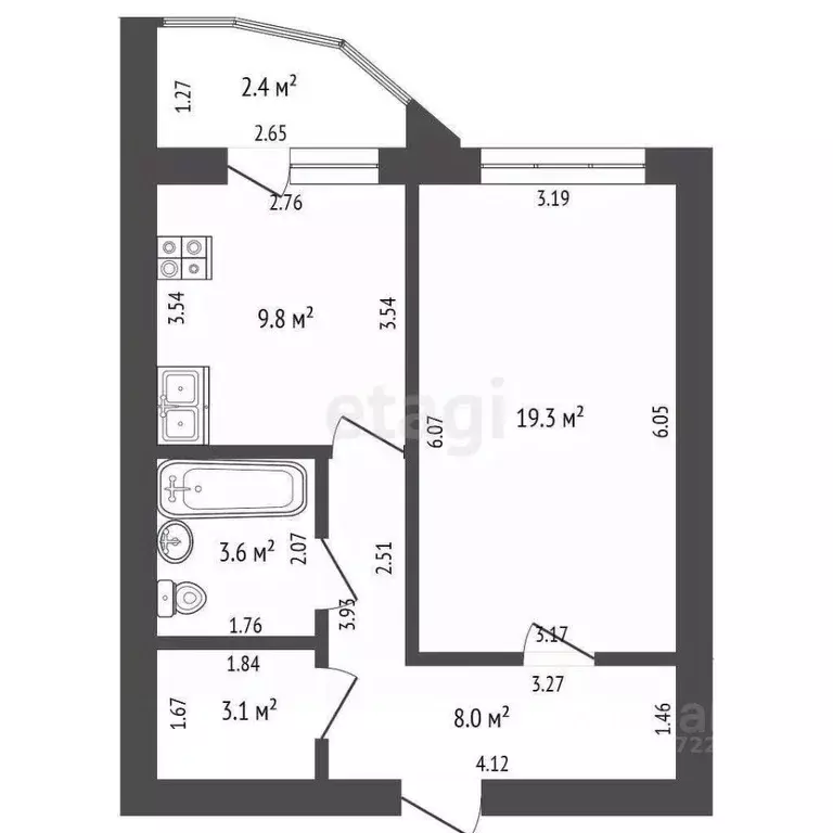 1-к кв. Башкортостан, Стерлитамак ул. Артема, 151А (43.8 м) - Фото 1