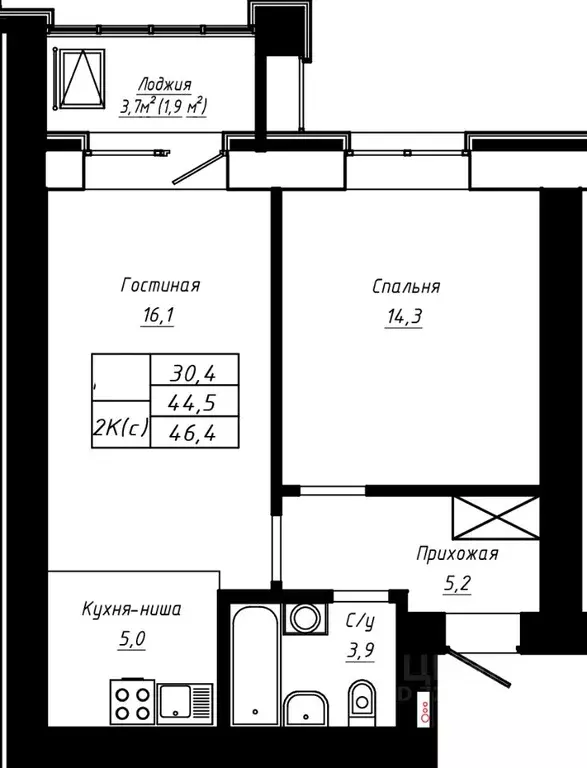 2-к кв. Алтайский край, Барнаул ул. Сухэ-Батора, 39 (46.4 м) - Фото 0