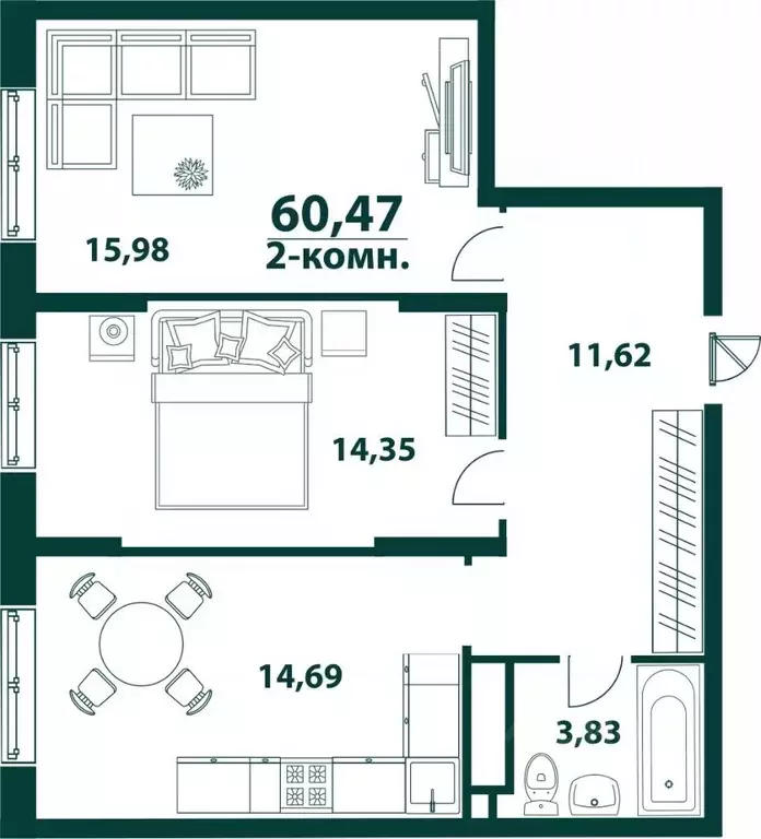 2-к кв. Ульяновская область, Ульяновск 19-й мкр, Аквамарин-2 жилой ... - Фото 1