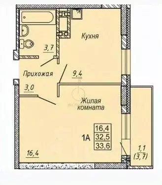 1-к кв. Новосибирская область, Новосибирск ул. Бородина, 56 (31.8 м) - Фото 1