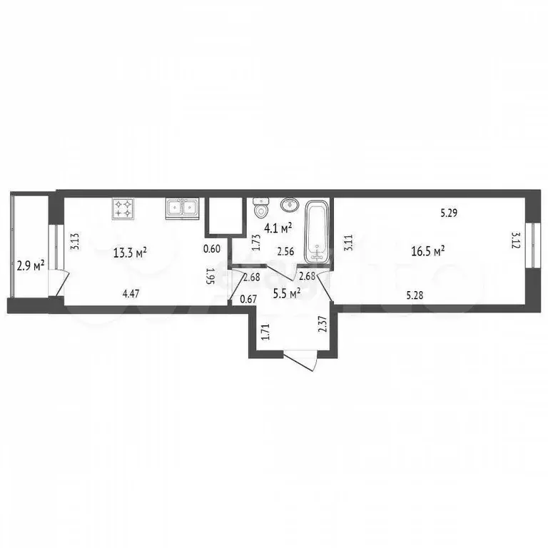 1-к. квартира, 39,4 м, 8/9 эт. - Фото 0