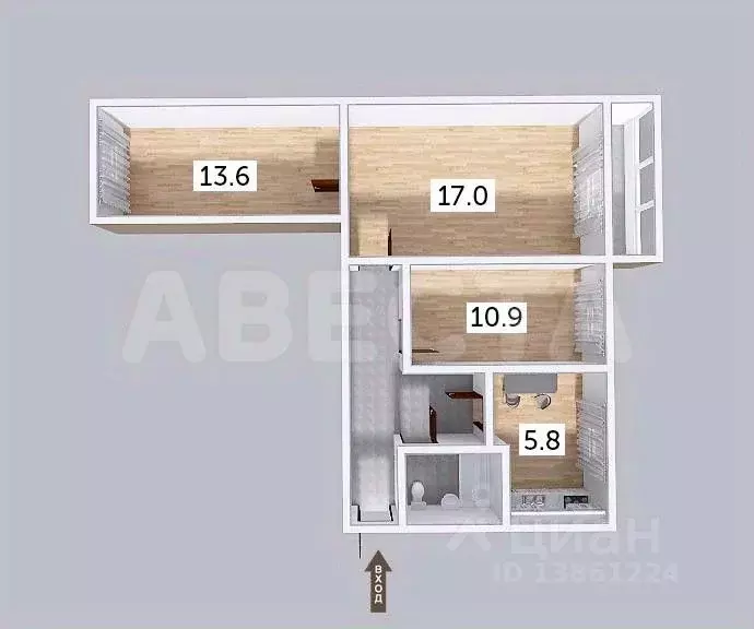 3-к кв. Омская область, Омск ул. Декабристов, 137А (58.3 м) - Фото 2