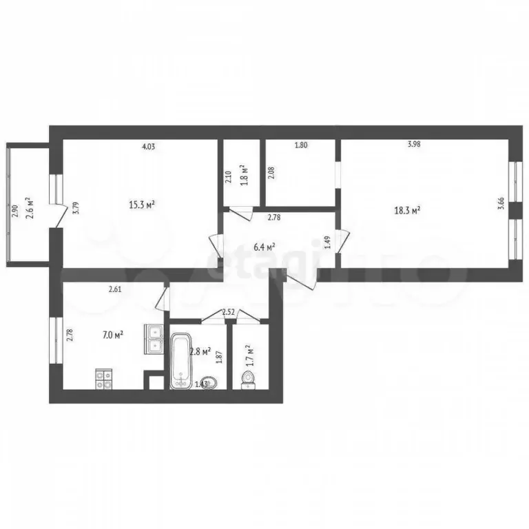 2-к. квартира, 53,3 м, 2/2 эт. - Фото 1