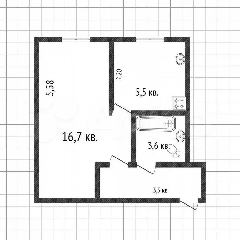 1-к. квартира, 30,6 м, 1/5 эт. - Фото 1
