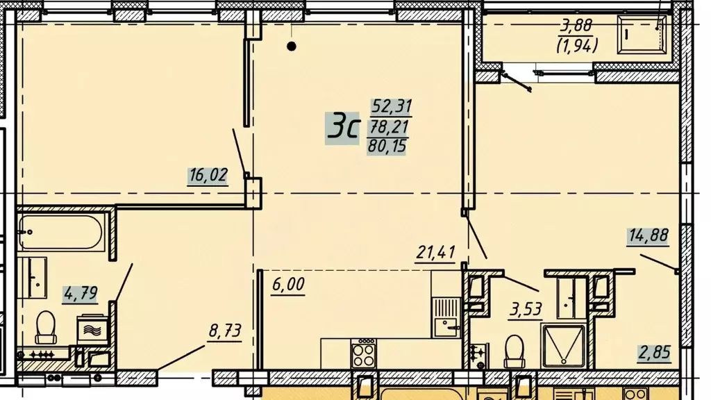 3-к кв. Челябинская область, Челябинск ул. Елькина, 91 (78.0 м) - Фото 2