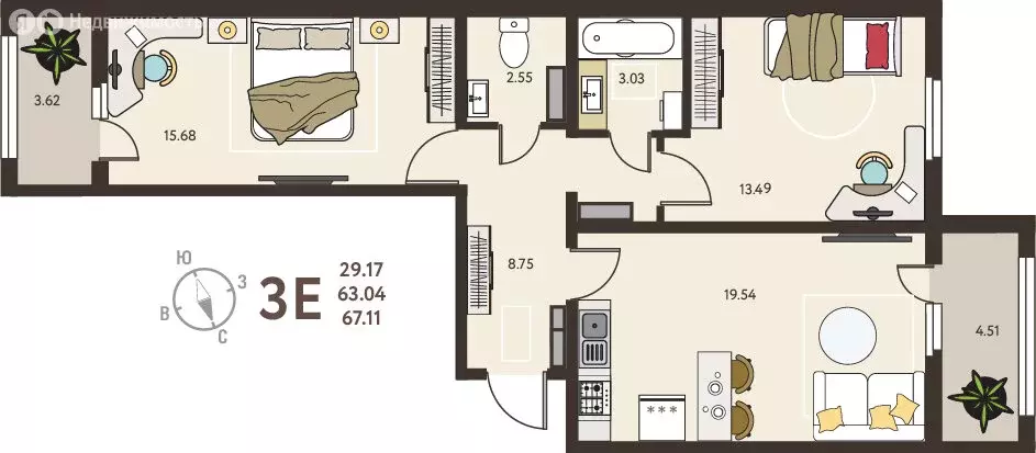 2-комнатная квартира: Курск, микрорайон Курского Завода Тракторных ... - Фото 0