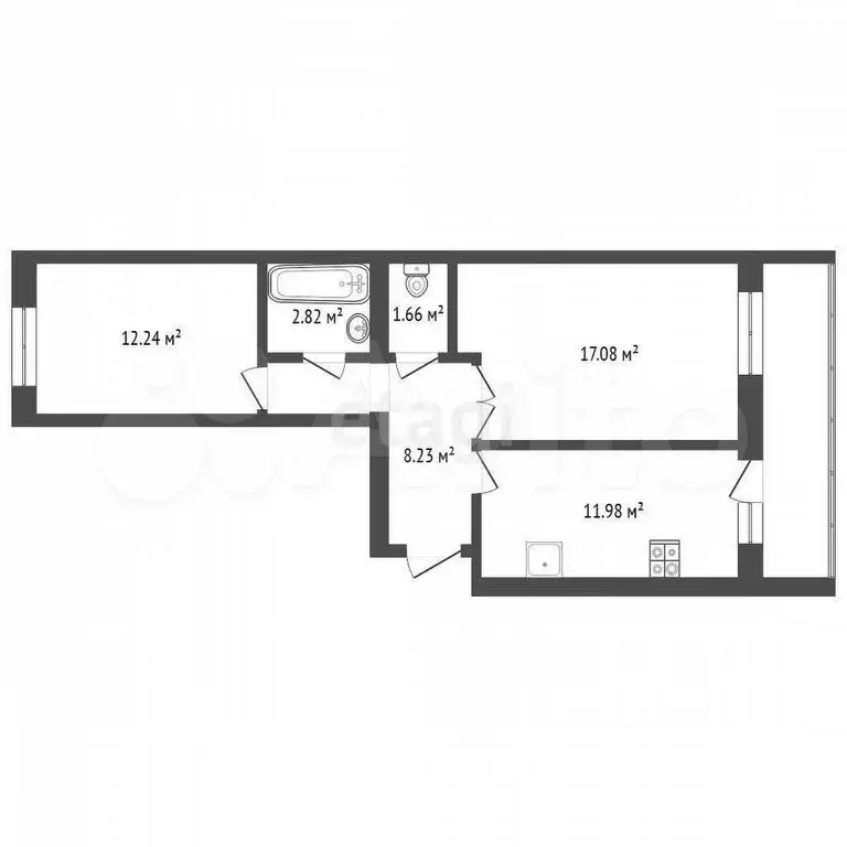 2-к. квартира, 58,1 м, 7/9 эт. - Фото 1