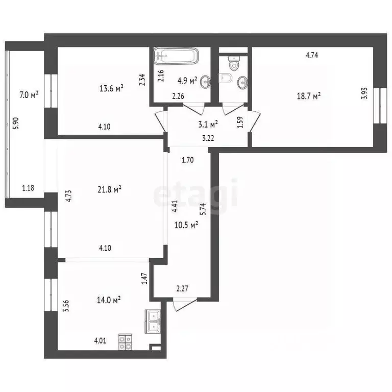 3-к кв. Тюменская область, Тюмень ул. Василия Гольцова, 22 (97.0 м) - Фото 1