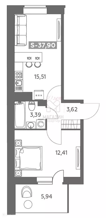 Продаётся квартира-студия, 37.9 м - Фото 0