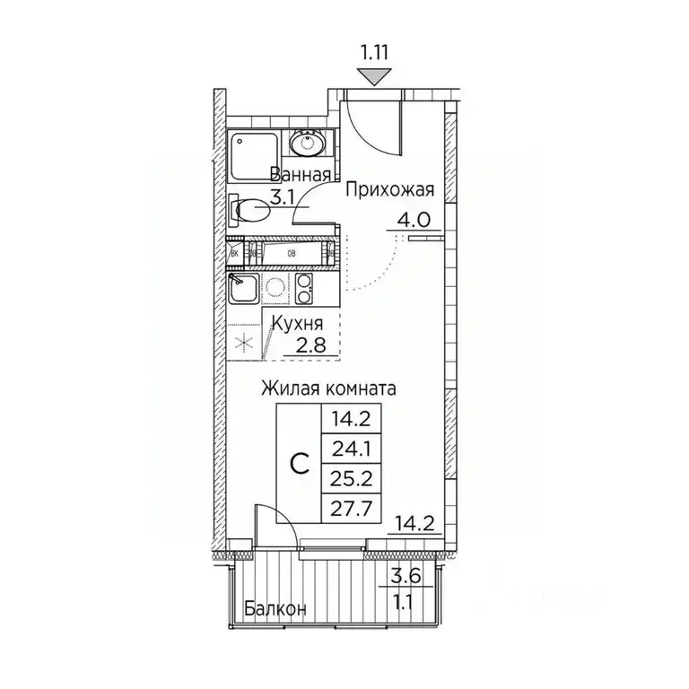 1-к кв. Приморский край, Владивосток ул. Расула Гамзатова, 7к3 (27.7 ... - Фото 1