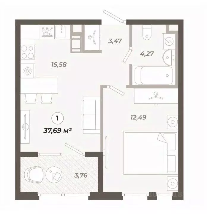 1-к кв. Санкт-Петербург ул. Коли Томчака, 21Д (37.69 м) - Фото 0