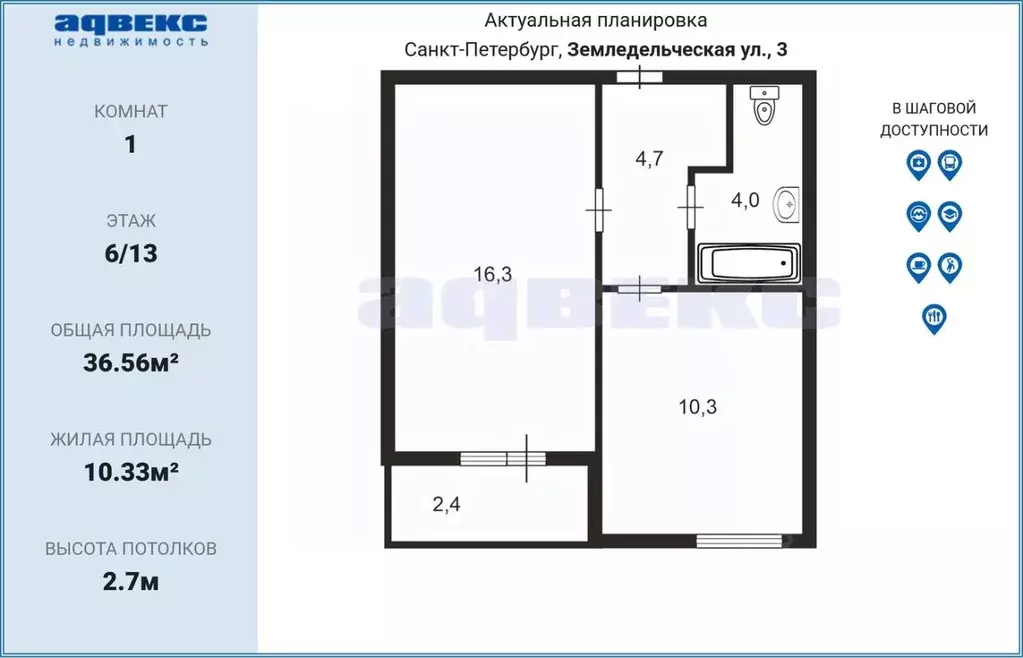 1-к кв. Санкт-Петербург Земледельческая ул., 3 (36.56 м) - Фото 1