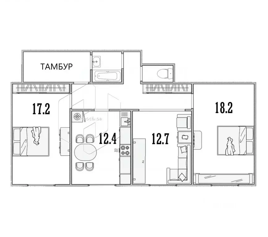 3-к кв. Мордовия, Саранск ул. Пушкина, 62 (77.2 м) - Фото 1