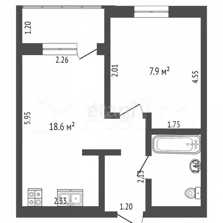1-к. квартира, 46,7 м, 4/8 эт. - Фото 0