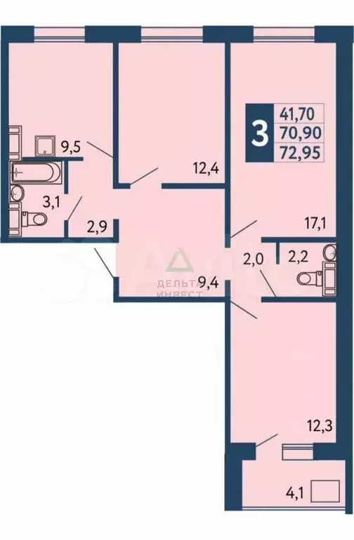 3-комнатная квартира: Уфа, улица Мечтателей, 15 (70.6 м) - Фото 0