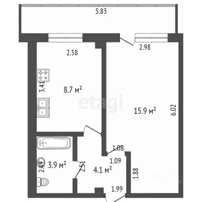 1-к кв. Саха (Якутия), Якутск ул. Н.Е. Мординова, 21/1 (32.8 м) - Фото 2