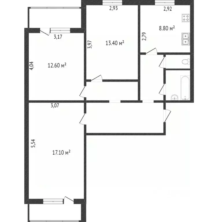 3-к кв. Белгородская область, Белгород ул. Конева, 27 (73.5 м) - Фото 2