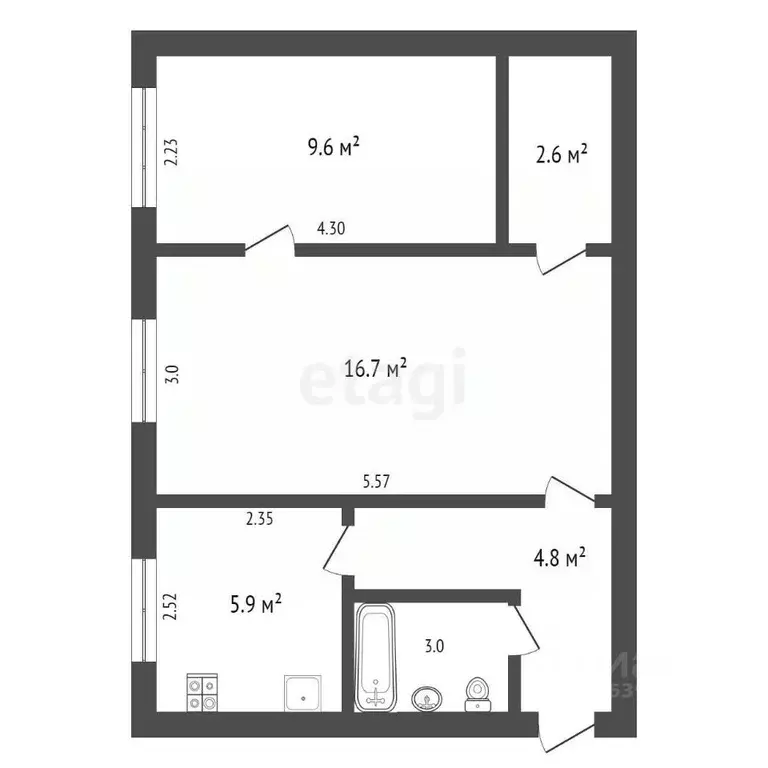 2-к кв. Крым, Сакский район, Новофедоровка пгт ул. Школьная (42.6 м) - Фото 1