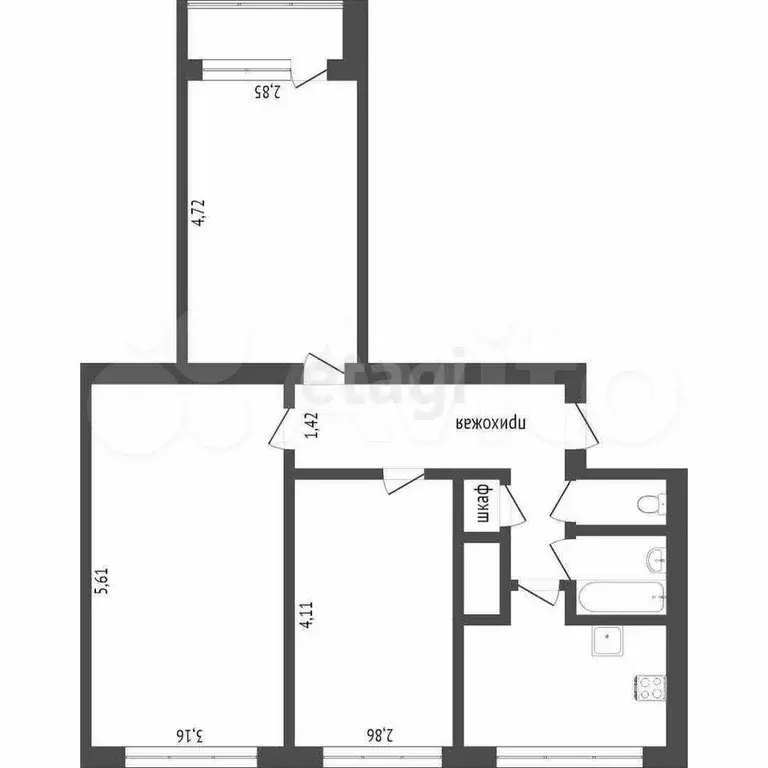 3-к. квартира, 60,1 м, 2/9 эт. - Фото 0