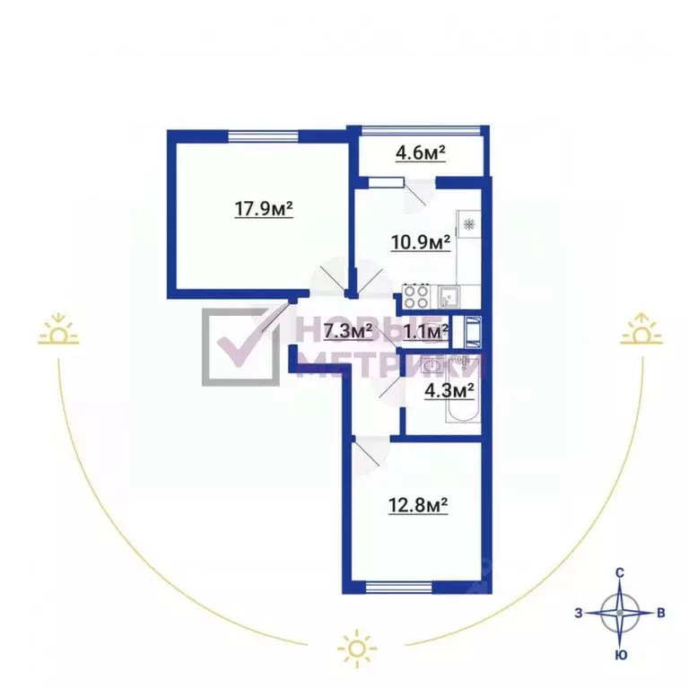 2-к кв. Санкт-Петербург ул. Плесецкая, 16 (54.3 м) - Фото 2