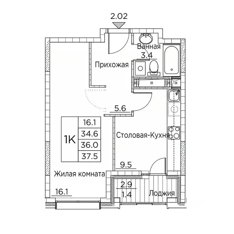1-к кв. Приморский край, Владивосток ул. Расула Гамзатова, 7к3 (37.5 ... - Фото 1