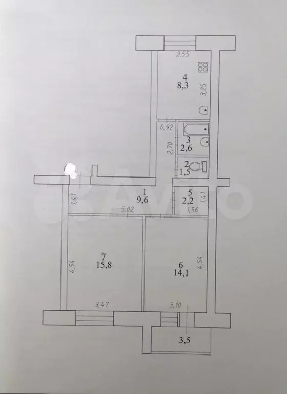 2-к. квартира, 54,1 м, 4/5 эт. - Фото 0