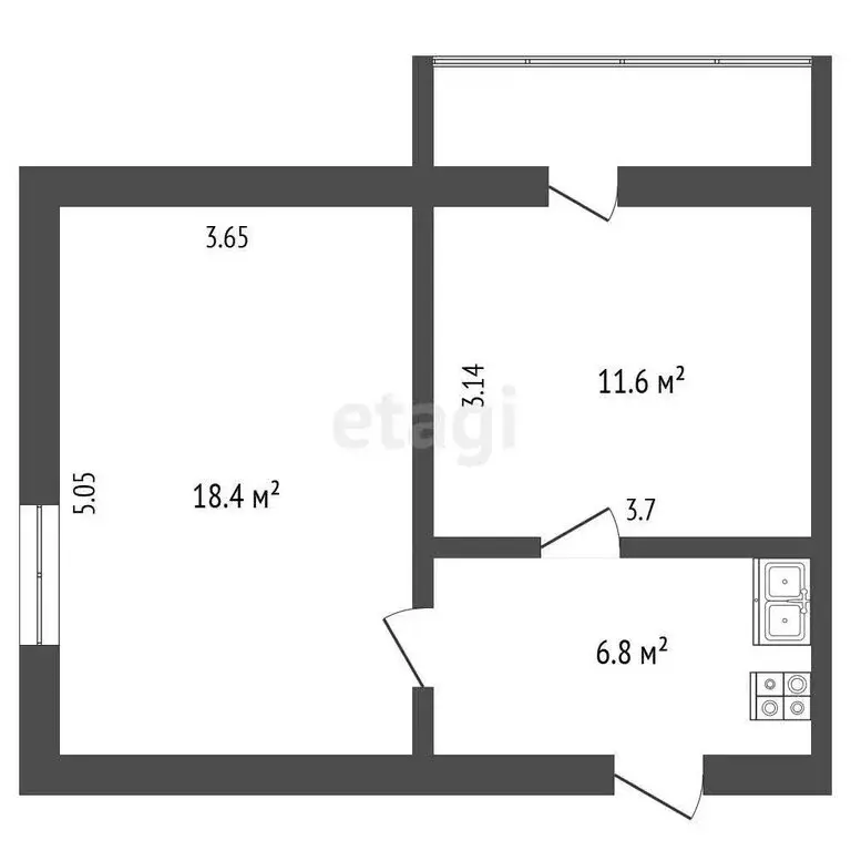 2-комнатная квартира: Симферополь, улица Туристов, 6 (41 м) - Фото 0