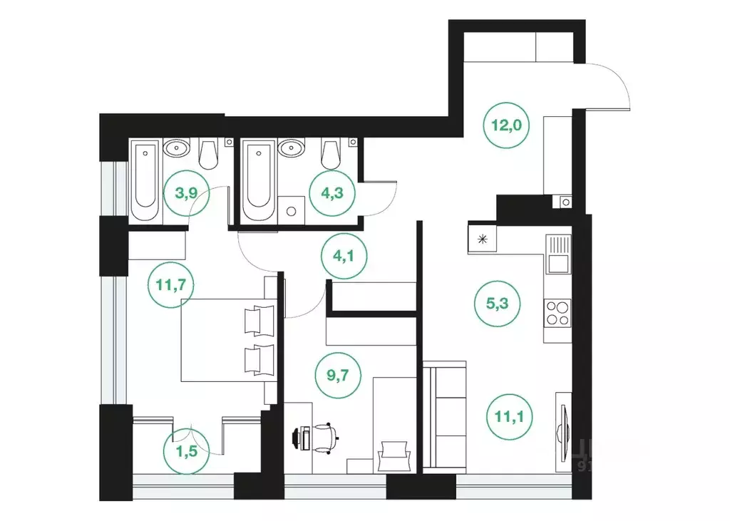 3-к кв. Башкортостан, Уфа ул. Подполковника Недошивина (63.6 м) - Фото 1