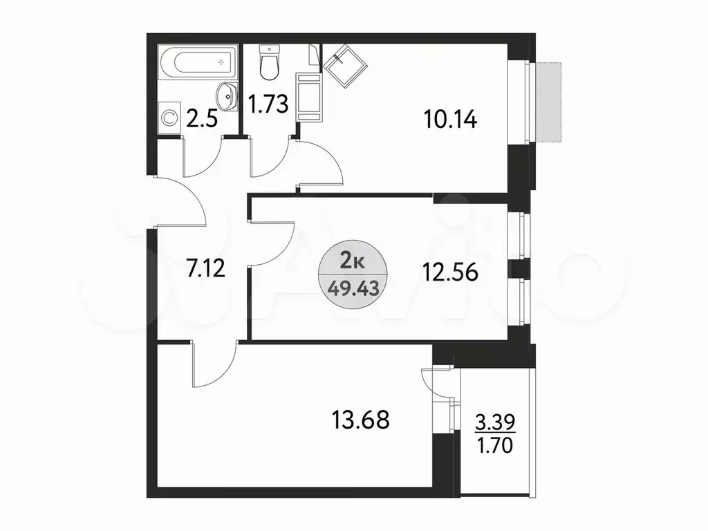 2-к. квартира, 49,4 м, 11/17 эт. - Фото 0