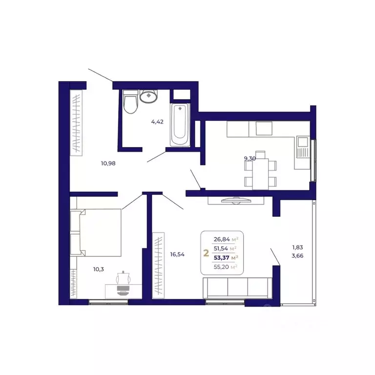 2-к кв. Башкортостан, Уфа Затон-Восточный жилрайон, Паруса жилой ... - Фото 1