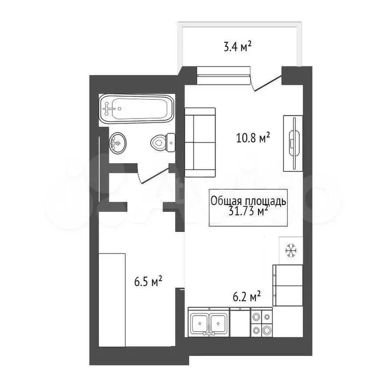 Квартира-студия, 31,7 м, 4/17 эт. - Фото 0