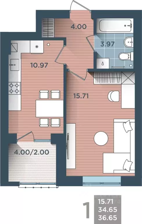 1-к кв. Калининградская область, Калининград ул. Сержанта Мишина, 81к3 ... - Фото 0