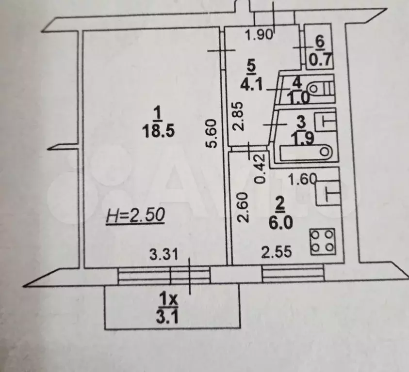 1-к. квартира, 33,1 м, 6/9 эт. - Фото 0