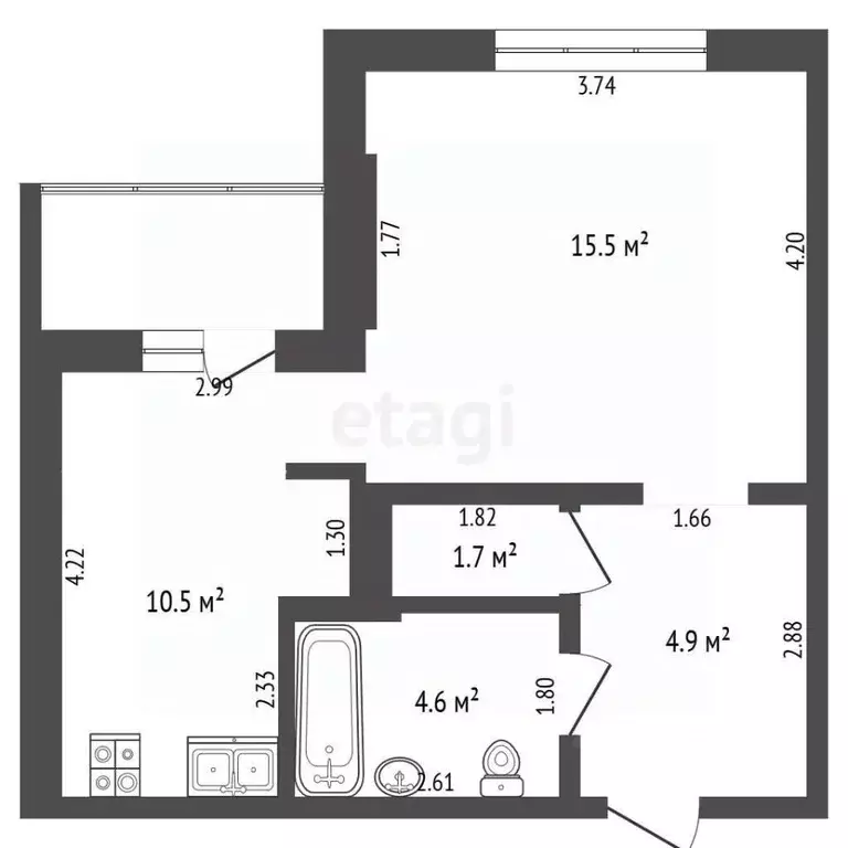 1-к кв. Тюменская область, Тюмень ул. Федюнинского, 30 (37.7 м) - Фото 2