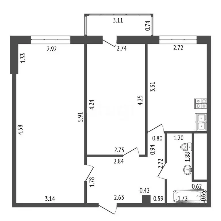 2-комнатная квартира: Кудрово, Ленинградская улица, 7 (50.3 м) - Фото 1
