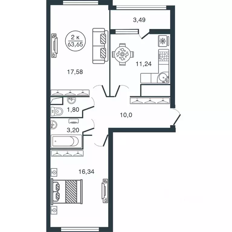 2-к кв. Тверская область, Тверь Южный мкр,  (63.65 м) - Фото 0