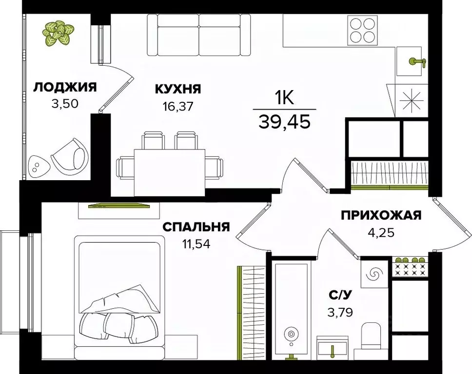 1-к кв. Тульская область, Тула  (39.45 м) - Фото 0