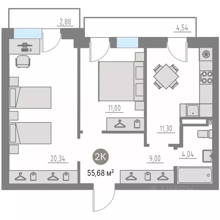 2-к кв. Тюменская область, Тюменский муниципальный округ, с. Кулаково ... - Фото 1