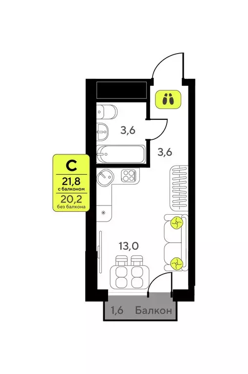 Квартира-студия: Тюмень, улица Андрея Приказнова, 1 (21.8 м) - Фото 1