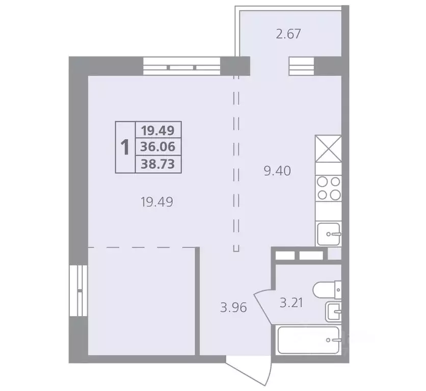 1-к кв. Иркутская область, Иркутск ул. Лобачевского, 31 (38.73 м) - Фото 0