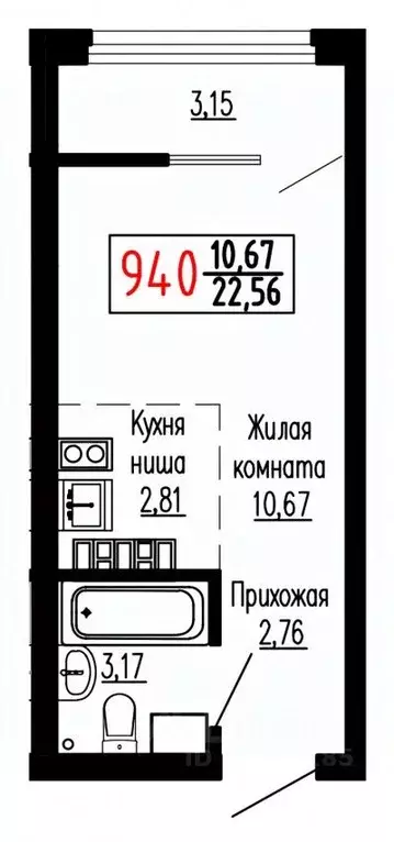 Студия Свердловская область, Екатеринбург ул. Лыжников, 3 (22.7 м) - Фото 1