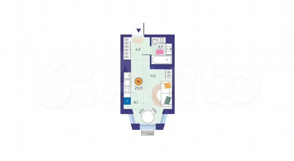 Квартира-студия, 25,9 м, 17/25 эт. - Фото 1