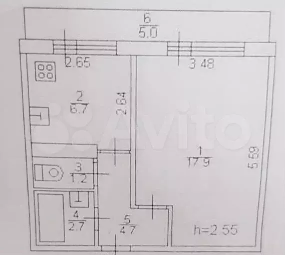 1-к. квартира, 33,4 м, 4/5 эт. - Фото 0