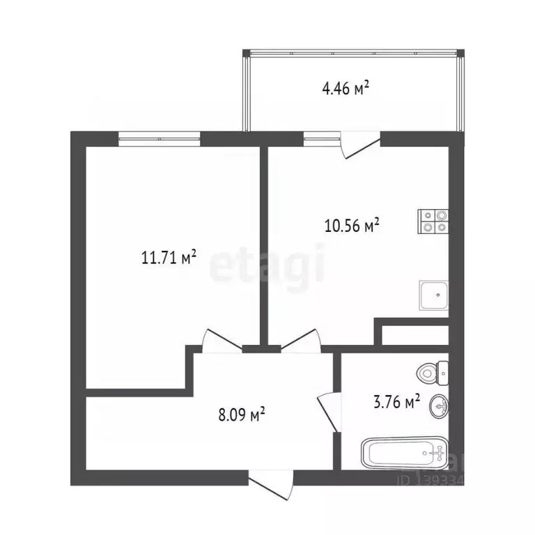 1-к кв. Тюменская область, Тюмень ул. Раушана Абдуллина, 2к1 (34.0 м) - Фото 2