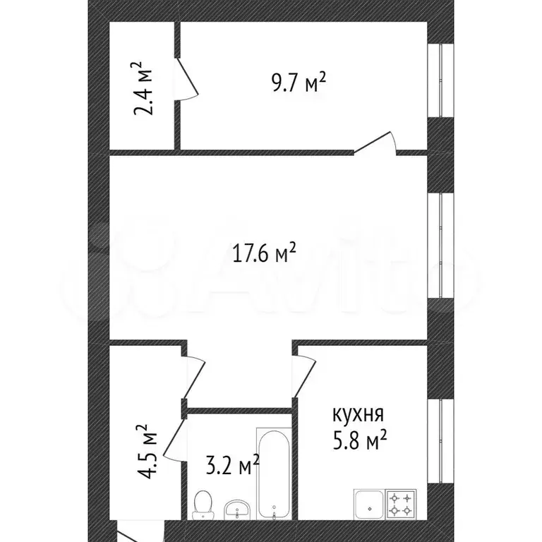 2-к. квартира, 47,4 м, 1/3 эт. - Фото 0