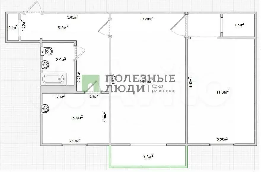 2-к. квартира, 48,7 м, 4/5 эт. - Фото 0
