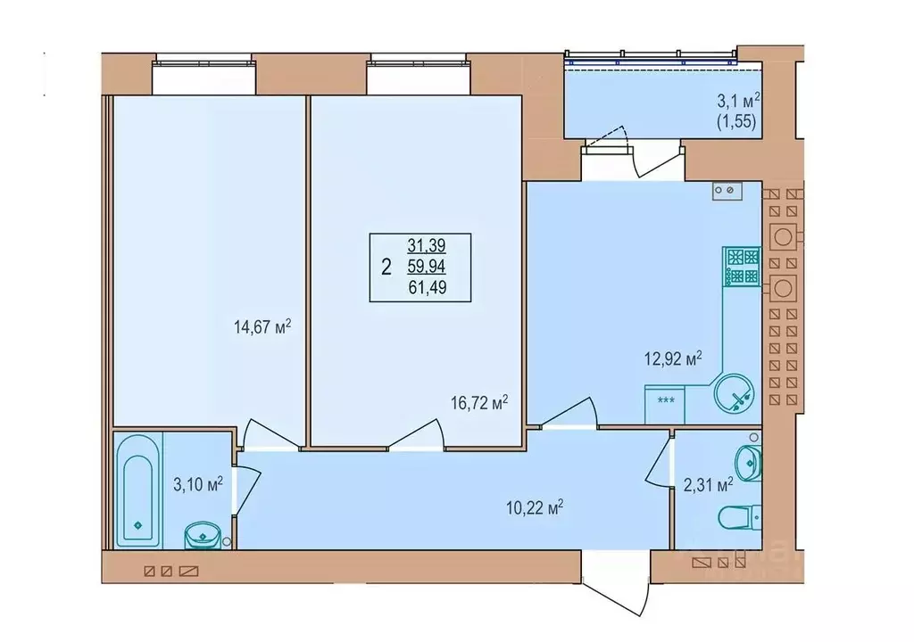 2-к кв. Костромская область, Кострома Якиманиха мкр, Энергия жилой ... - Фото 1