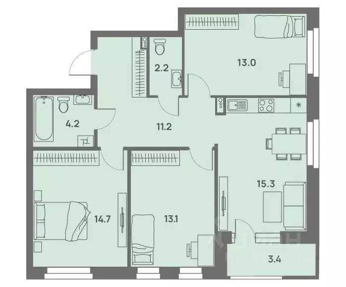 4-к кв. Пермский край, Пермь Трамвайная ул., 27 (75.3 м) - Фото 1
