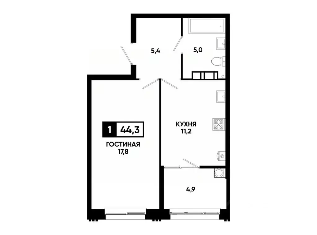 1-к кв. Ставропольский край, Ставрополь ул. Андрея Голуба, 12к8 (44.3 ... - Фото 0