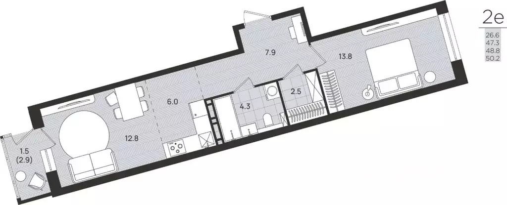 2-к кв. Пермский край, Пермский муниципальный округ, с. Гамово  (48.8 ... - Фото 1